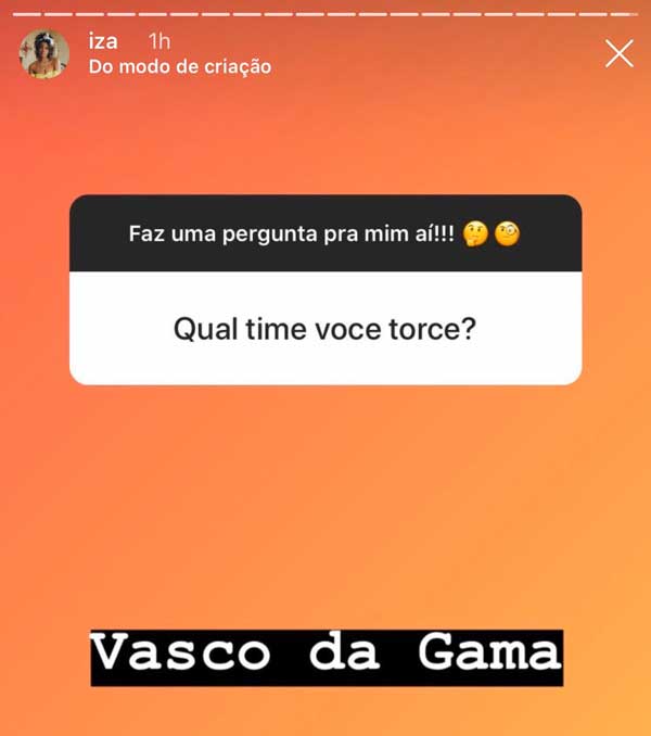 Iza revelou que torce para o Vasco