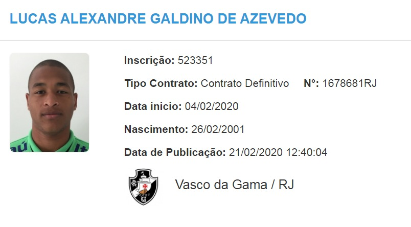 Lucão tem seu novo contrato registrado pelo Vasco