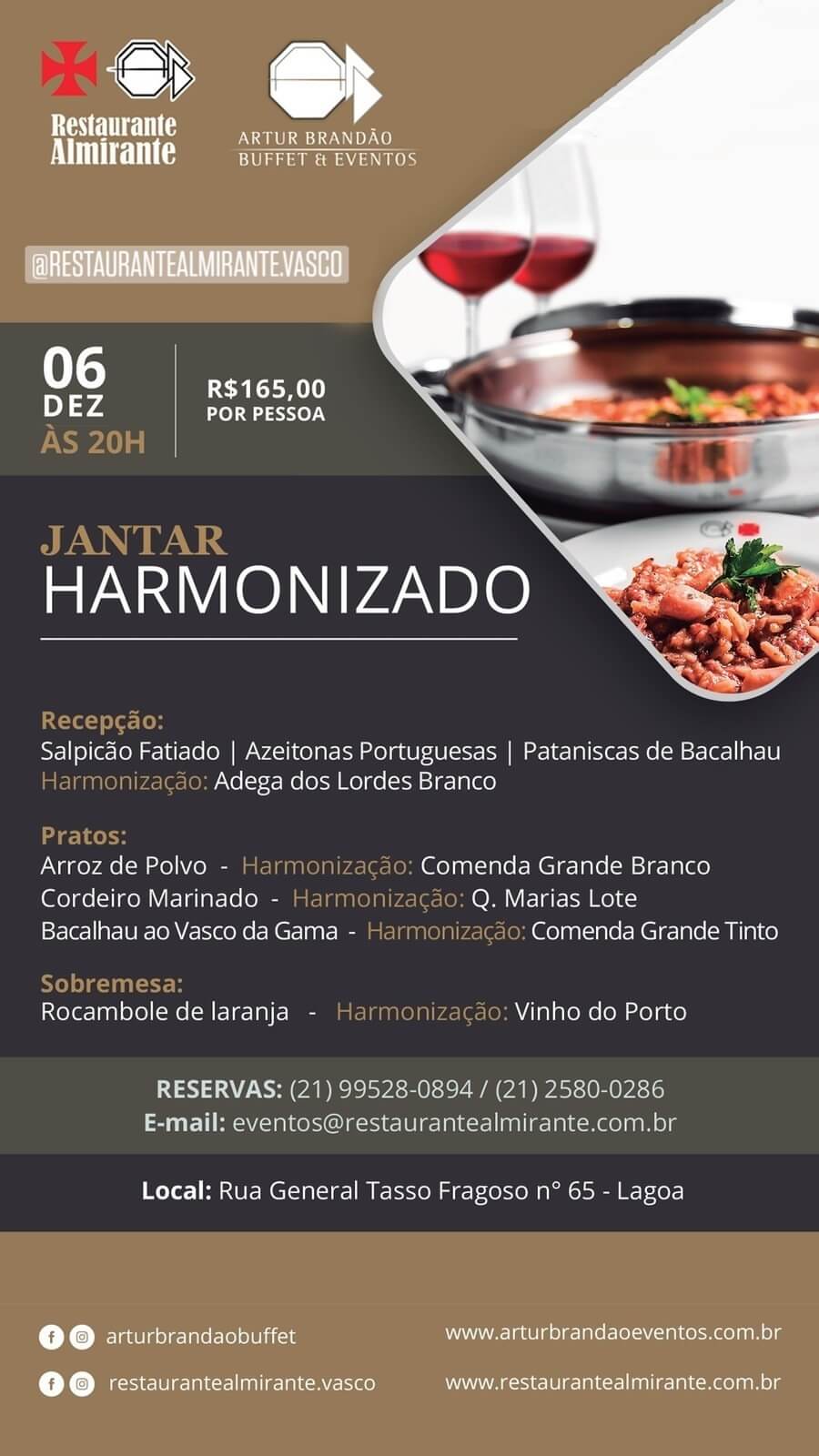 Vasco anuncia jantar harmonizado na Sede da Lagoa