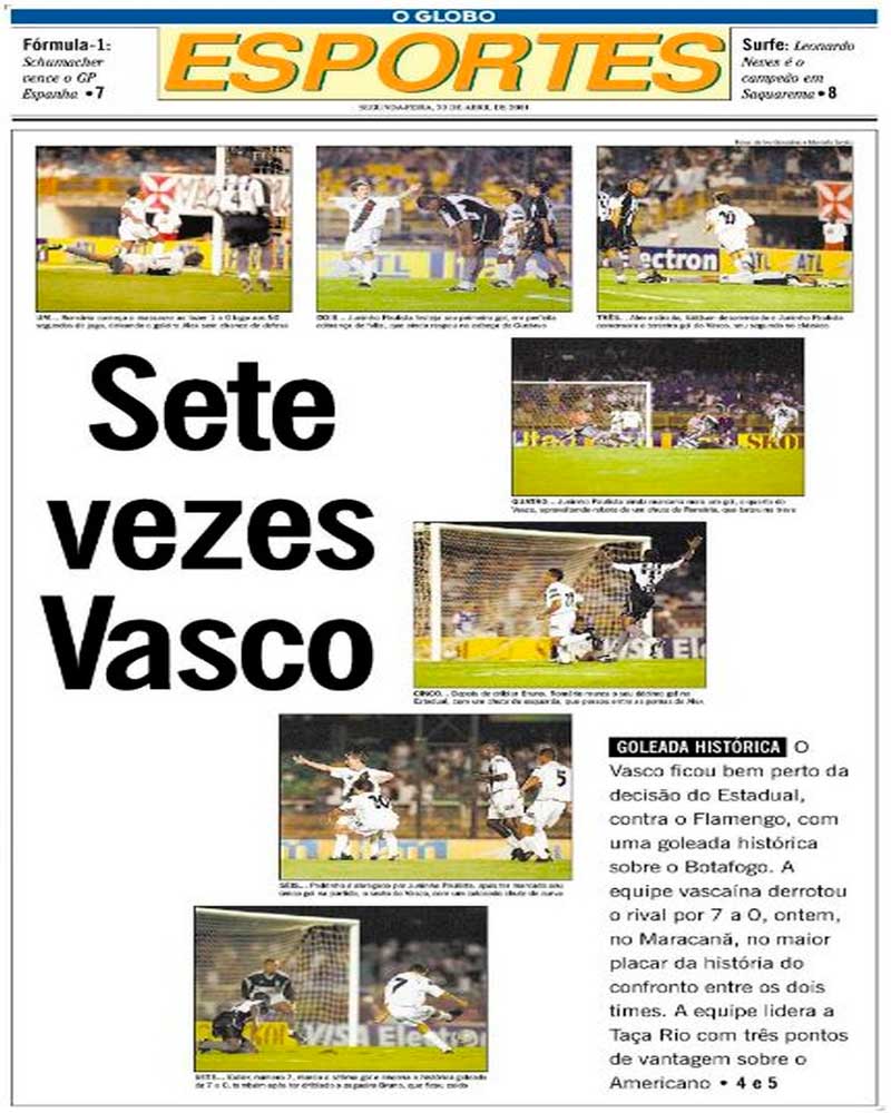 Capa do jornal O Globo sobre a goleada do Vasco