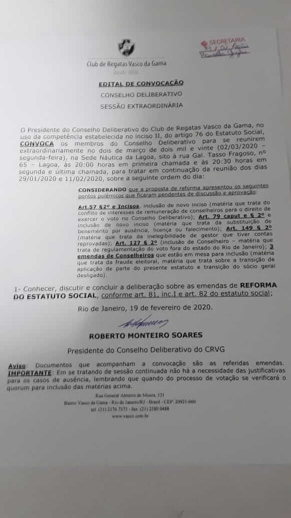 Convocação do Conselho Deliberativo