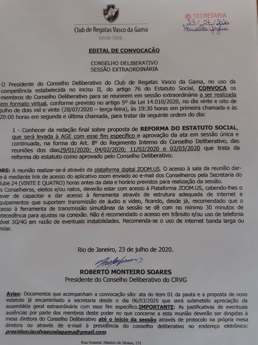 Convocação do Conselho Deliberativo 