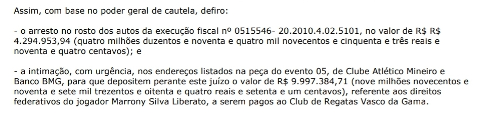 Disposto da decisão da Justiça sobre a penhora