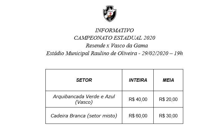 Ingressos para Resende x Vasco