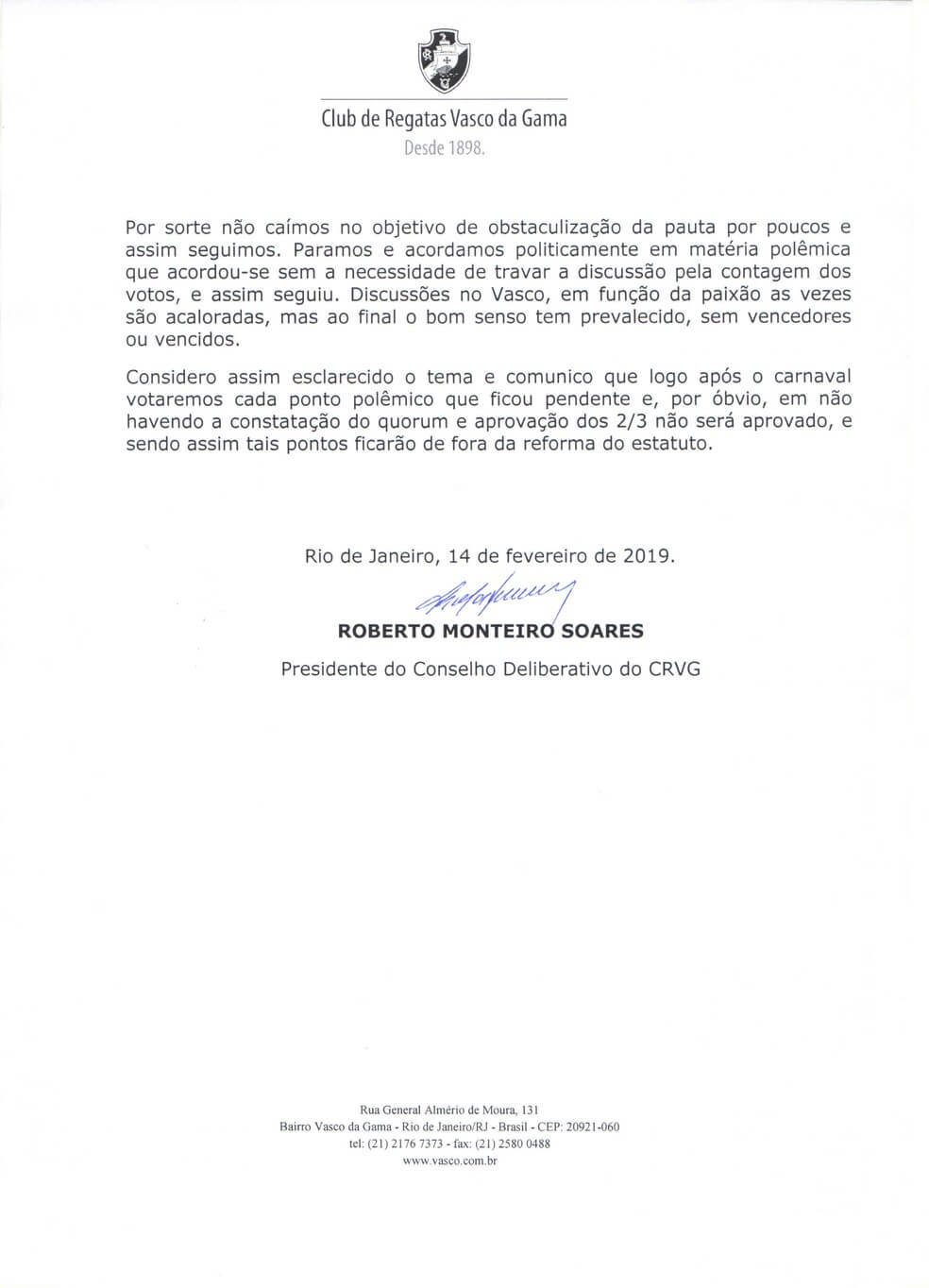 Nota de esclarecimento Roberto Monteiro