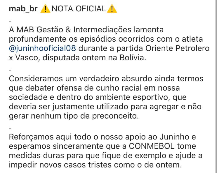 Nota do Staff de Juninho