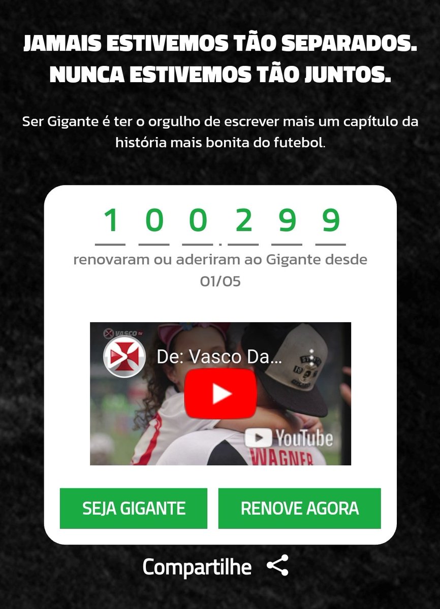 Vasco alcança marca de 100 renovações do Sócio Gigante