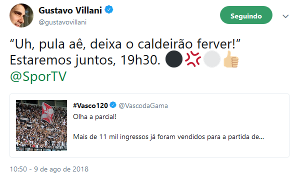 Gustavo Villani é querido pela torcida do Vasco