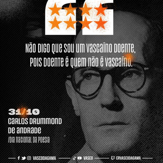 Vasco homenageia Carlos Drummond de Andrade