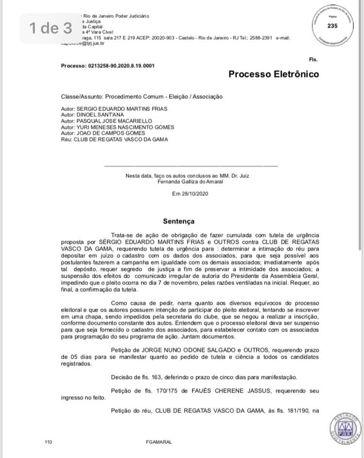 Juíza indefere pedido de anulação da eleição do Vasco