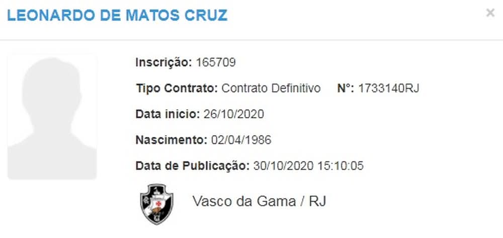 Léo Matos foi registrado pelo Vasco