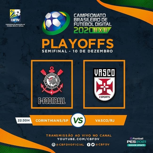 Flyer oficial de Corinthians x Vasco pela semifinal do Brasileirão de PES 2021