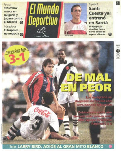Vasco superou o Barcelona por 3x1 em 1992