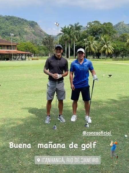 Germán Cano e Conca jogando golfe