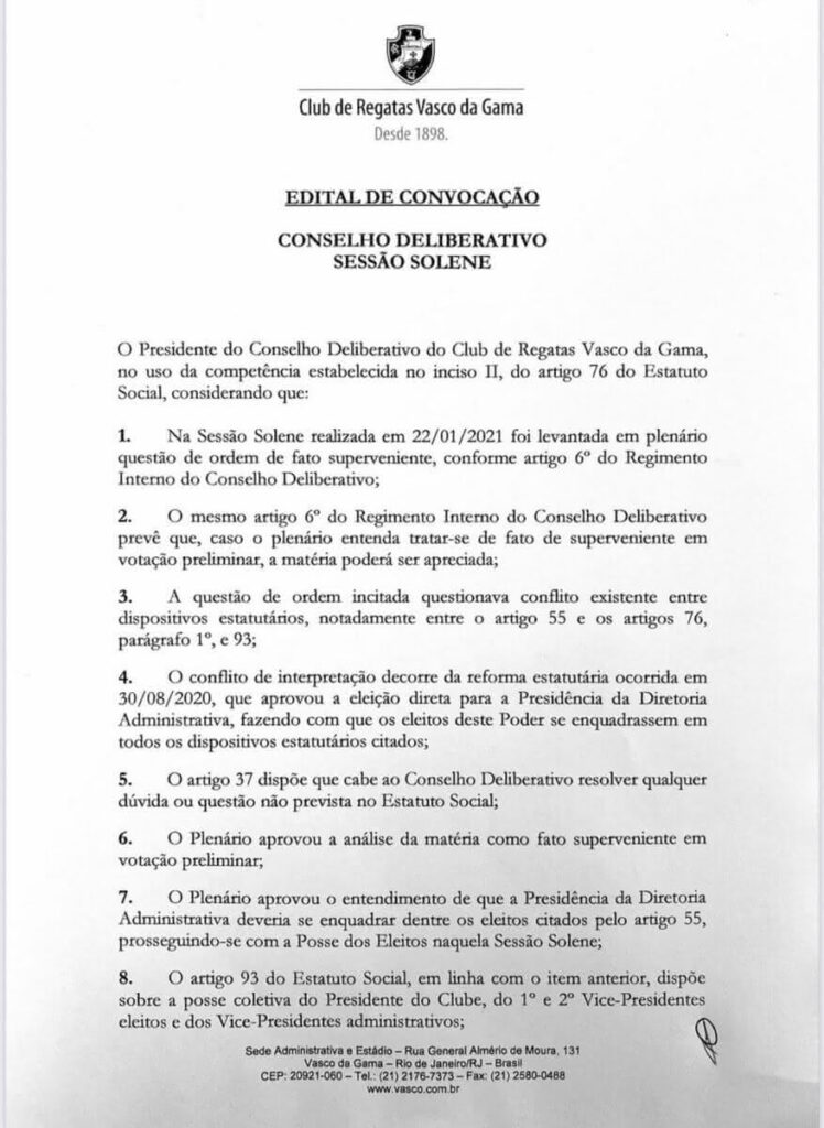 Edital de convocação para a rerratificação da posse de Jorge Salgado