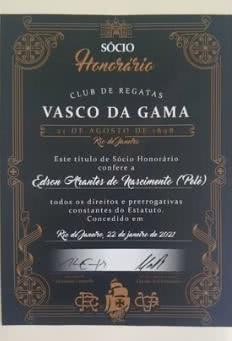 Certificado de sócio do Vasco enviado a Pelé