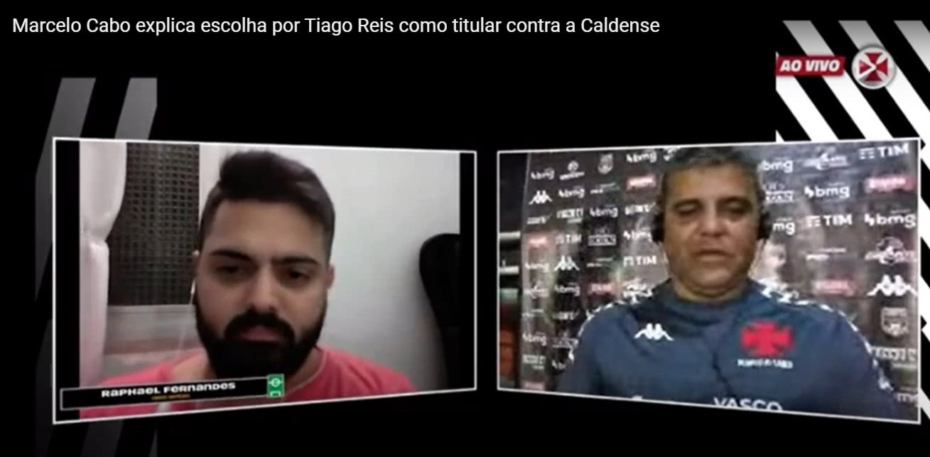 Raphael Fernandes em entrevista coletiva com Marcelo Cabo