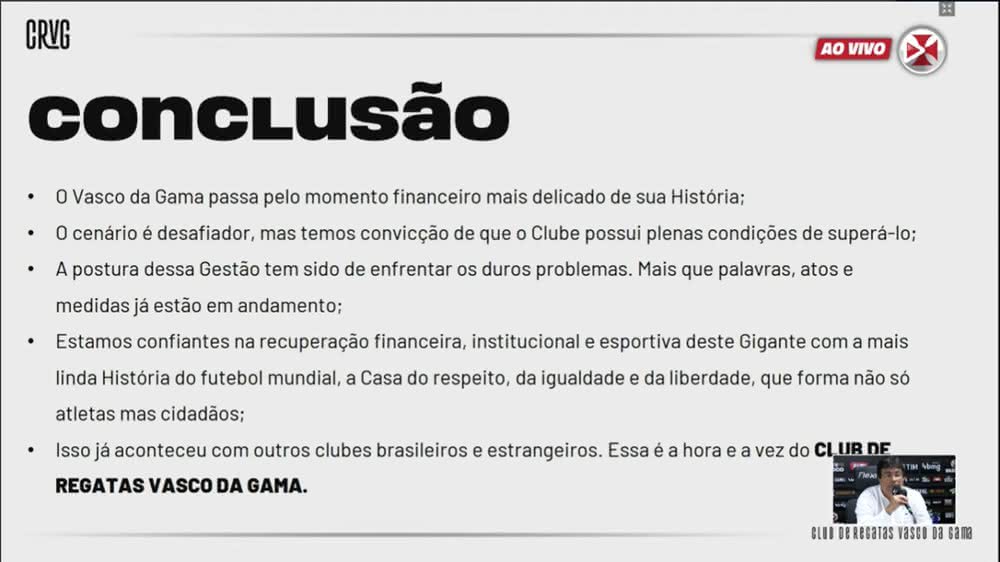 Conclusão do balanço financeiro do Vasco de 2020