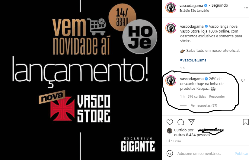 Vasco divulga 'desconto enigmático' em sua loja oficial