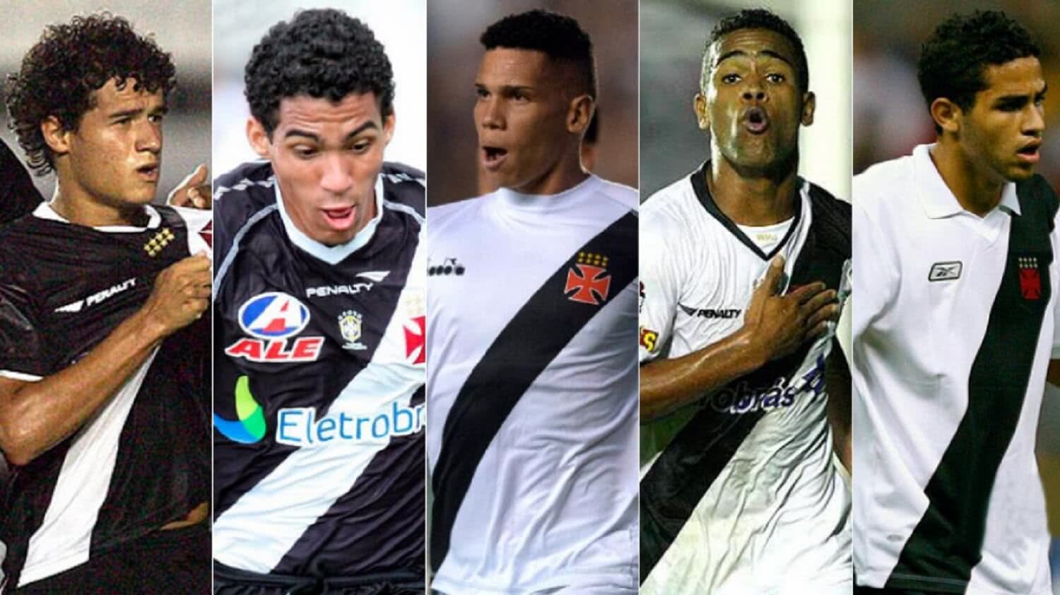 Respectivamente, Philippe Coutinho, Allan, Paulinho, Alex Teixeira e Alan Kardec, todos jogadores revelados pelo Vasco