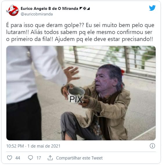 Publicação de Euriquinho sobre a campanha Vasco Pix