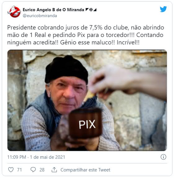 Publicação de Euriquinho sobre a campanha Vasco Pix