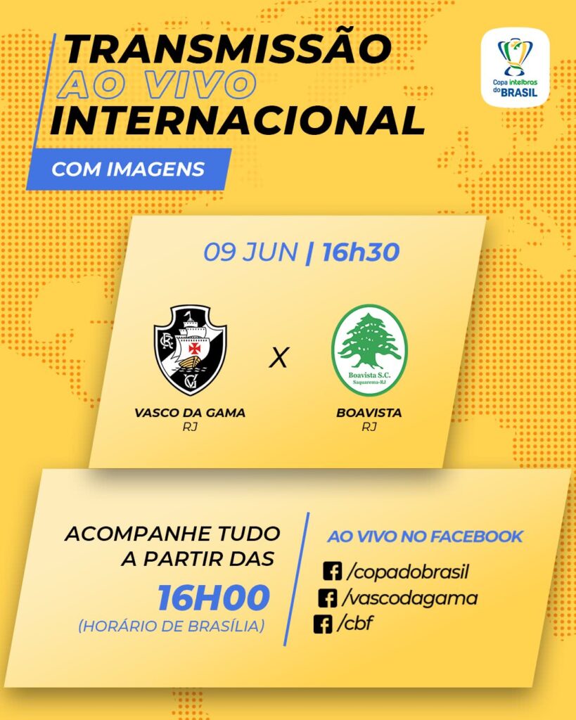 Partida entre Vasco e Boavista será transmitida pelo Facebook