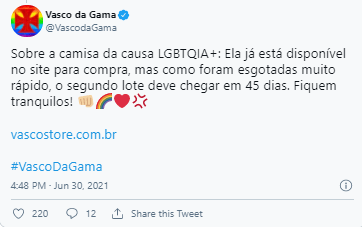 Vasco atualiza sobre situação das camisas LGBTQIA+ 