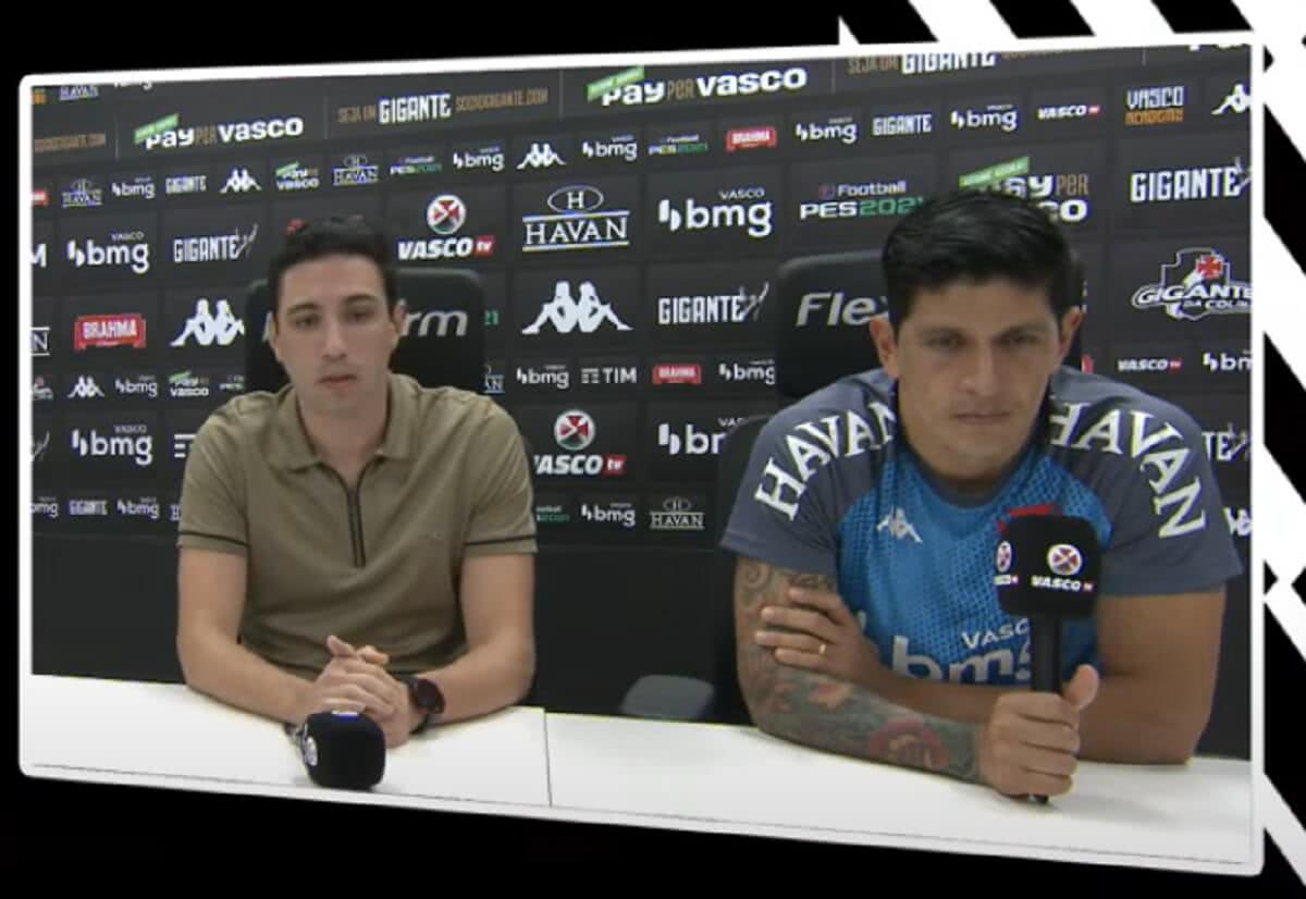Alexandre Pássaro e Germán Cano em entrevista coletiva na Vasco TV