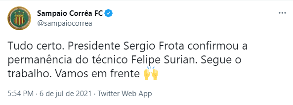 Sampaio Corrêa confirma permanência de Felipe Surian