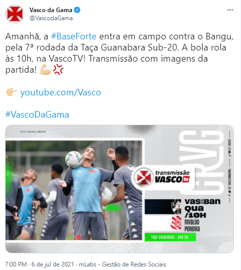 Vasco TV transmiti jogo contra o Bangu pelo Sub-20