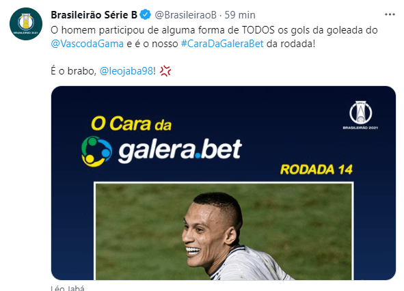 Twitter da Série B destacou vitória de Léo Jabá
