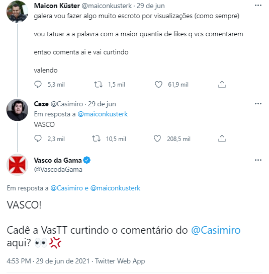 Vasco ajudou a engajar comentário de Cazé