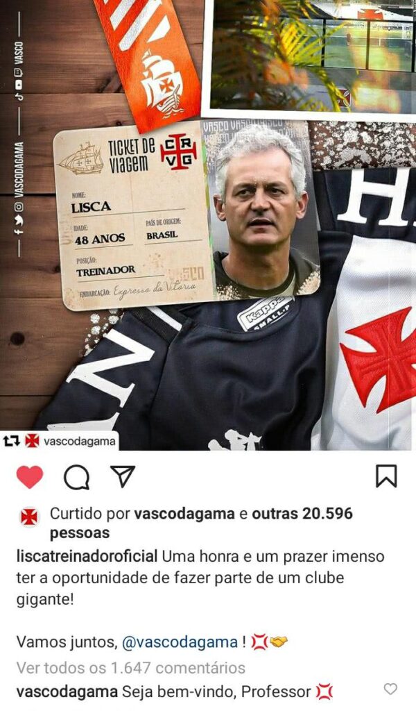 Lisca celebra chegada e Vasco responde