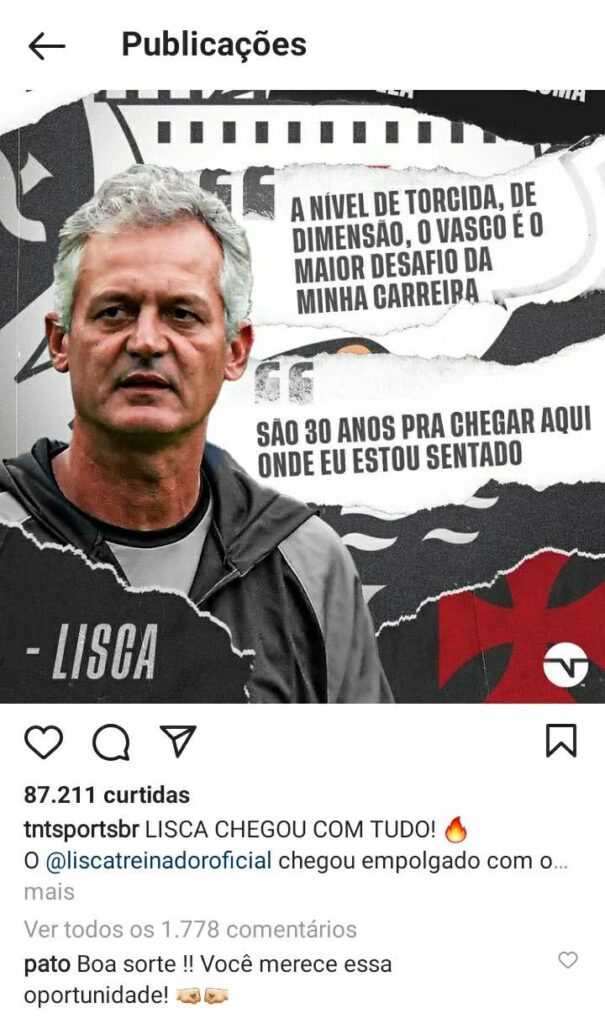 Alexandre Pato deseja sorte para Lisca no Vasco