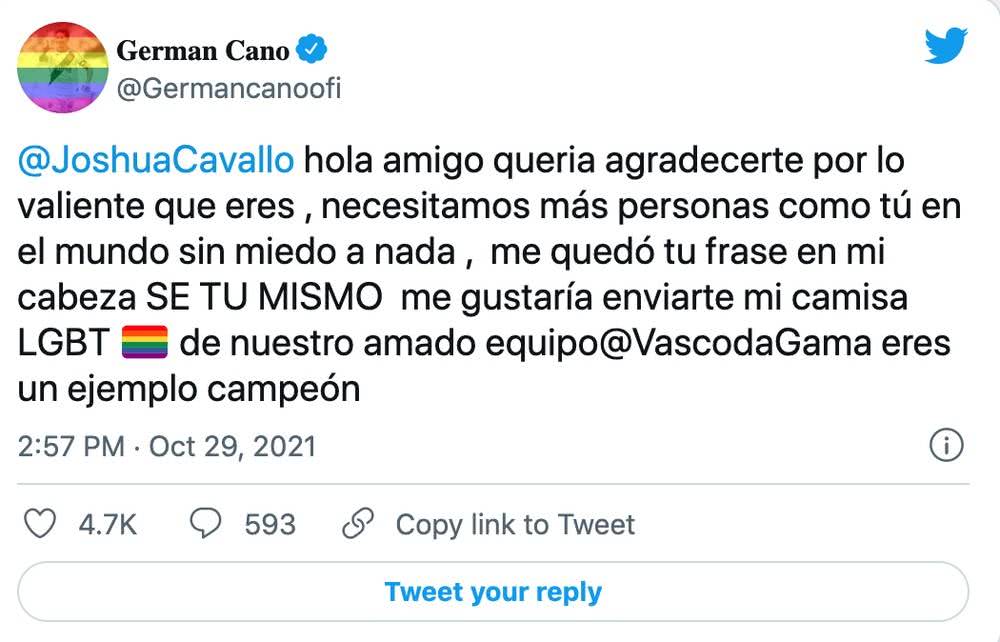 Cano envia mensagem para Josh Cavallo