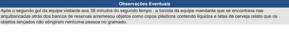 Relato na súmula dos objetivos atirados no gramado