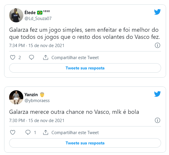 Repercussão no Twitter sobre a atuação de Matías Galarza contra o Vila Nova
