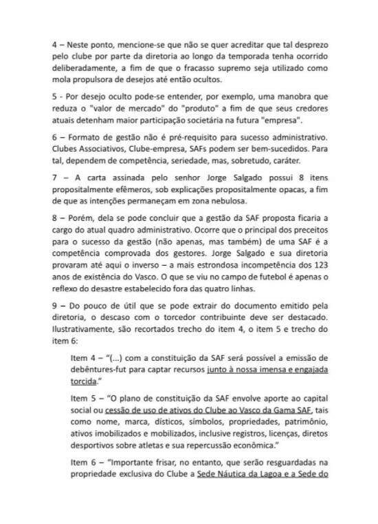 Segunda página da carta dos beneméritos com críticas a Salgado e a SAF