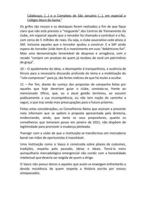 Terceira página da carta dos beneméritos com críticas a Salgado e a SAF