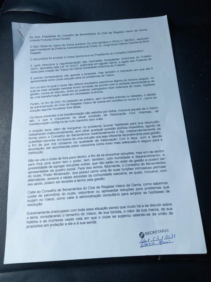 Sérgio Frias solicita reunião do Conselho de Beneméritos