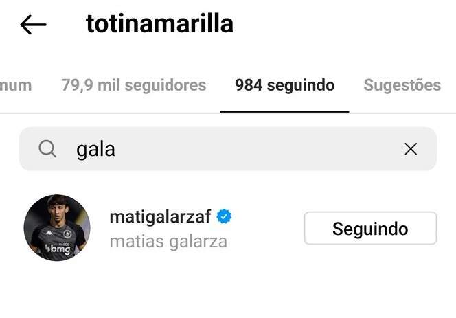 Luis Amarilla segue Matías Galarza no Instagram