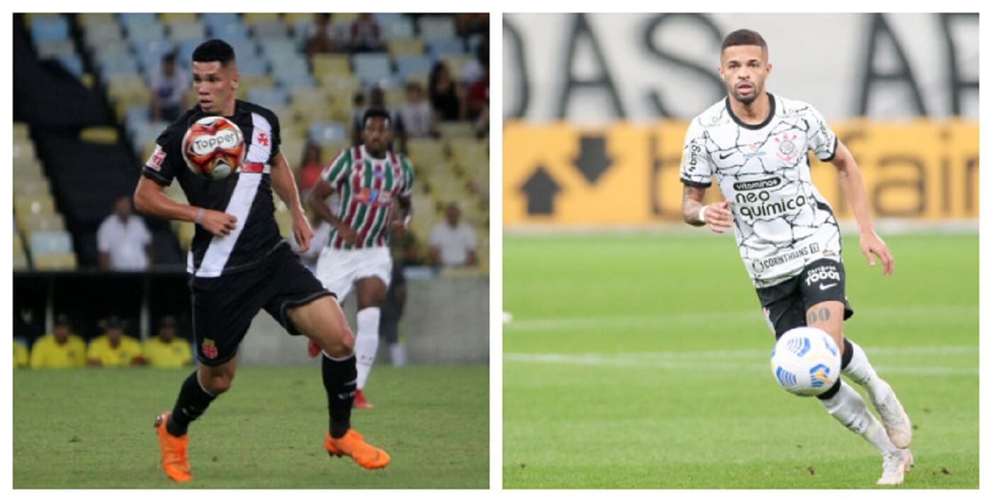 Respectivamente, Paulinho em ação pelo Vasco e Vitinho pelo Corinthians