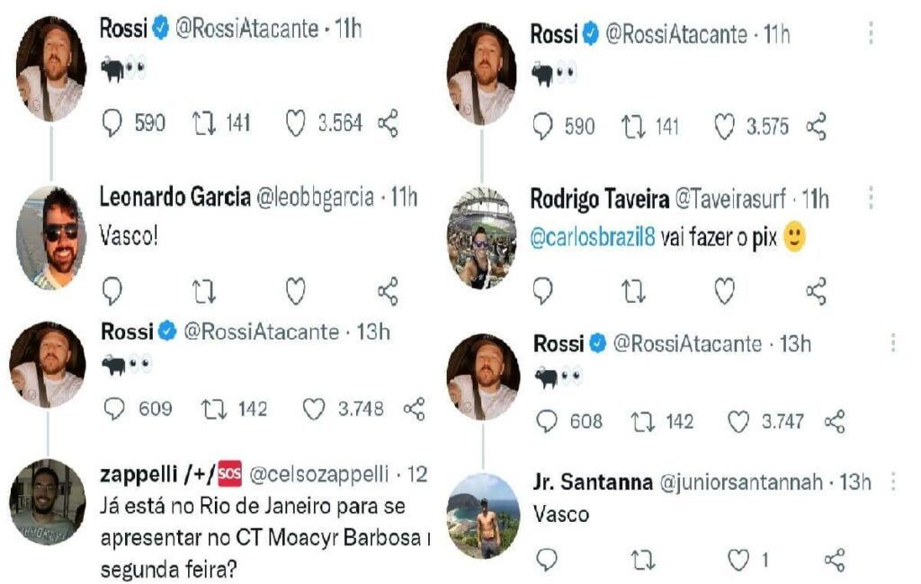 Comentários de torcedores do Vasco em postagem de Rossi