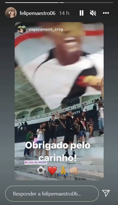 Felipe agradece carinho da torcida do Vasco