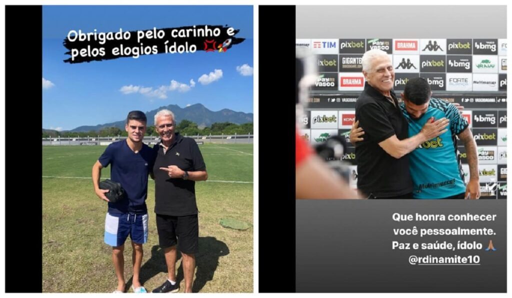 Gabriel Pec e Yuri Lara com Roberto Dinamite no CT Moacyr Barbosa