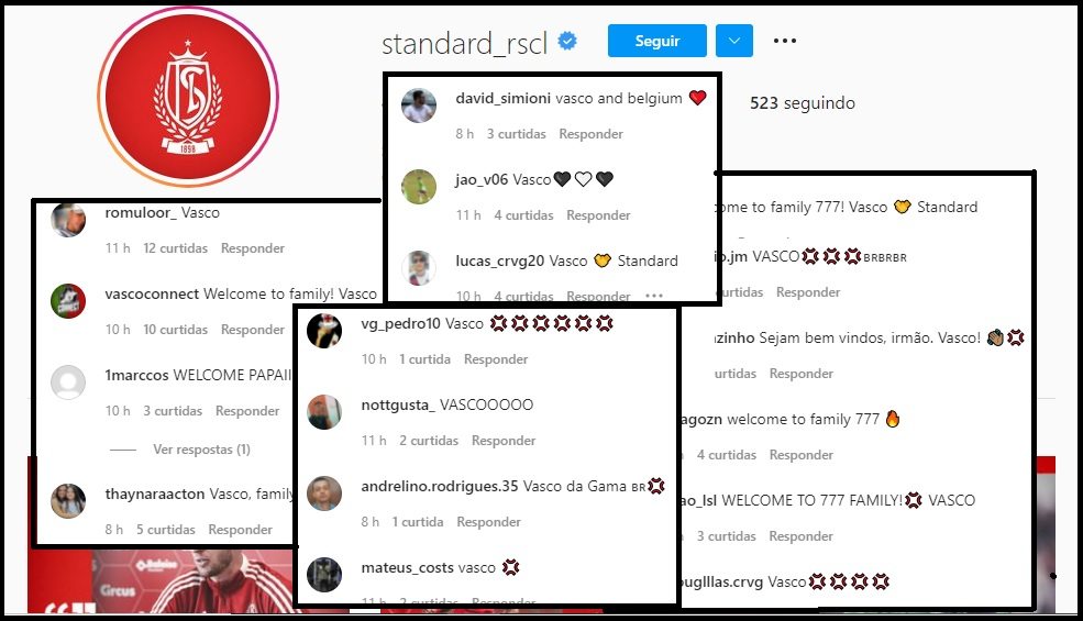 Vascaínos invadem Instagram do Standard de Liège