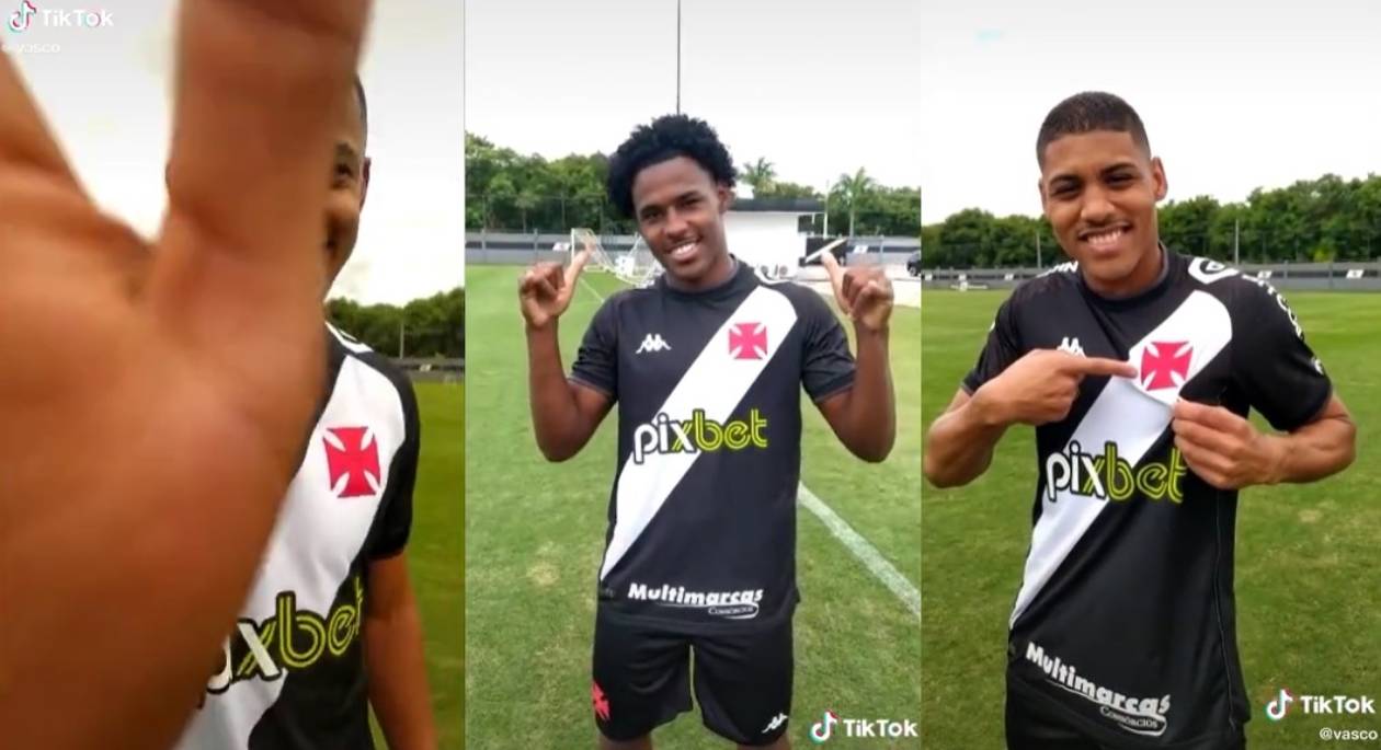 Zé Vitor, Lucas Oliveira e Erick posam com a camisa do Vasco