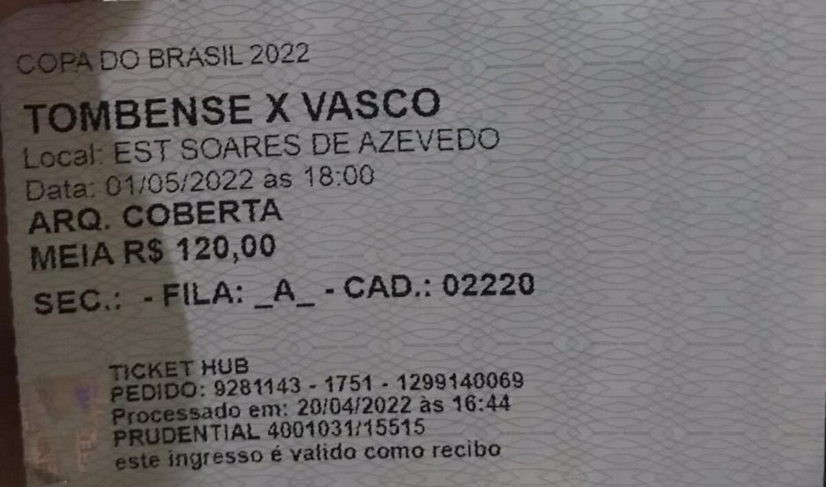 Ingresso Tombense x Vasco pela Série B 2022