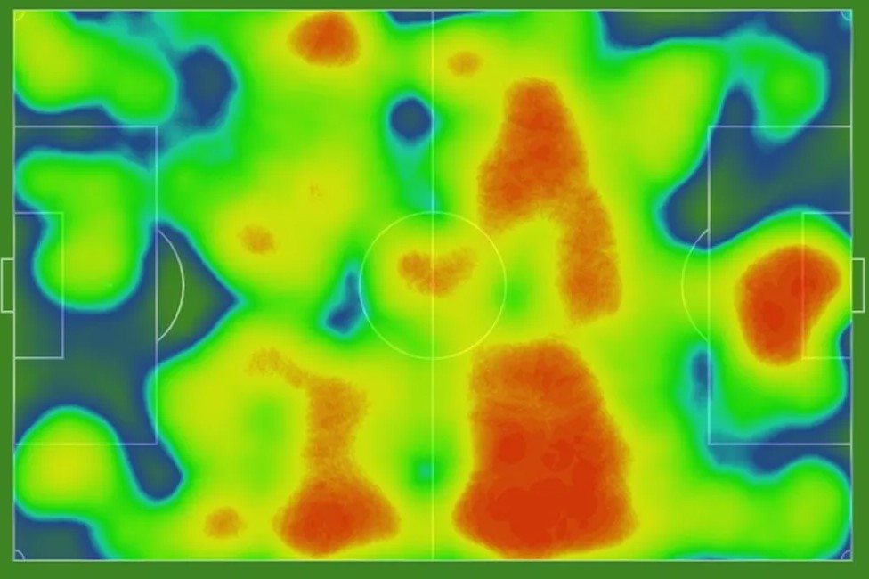 Mapa de calor do Vasco contra o Tombense